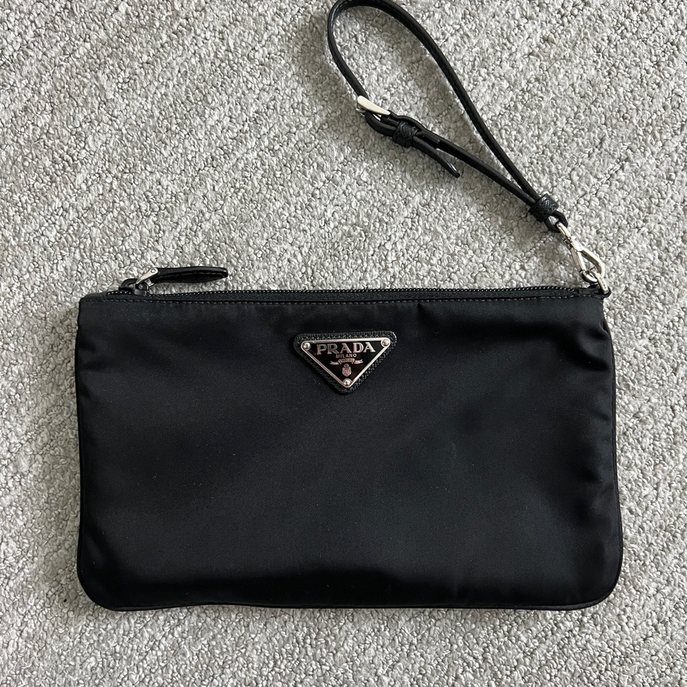 Prada Black Tessuto Nylon Wristlet Clutch 1NH545